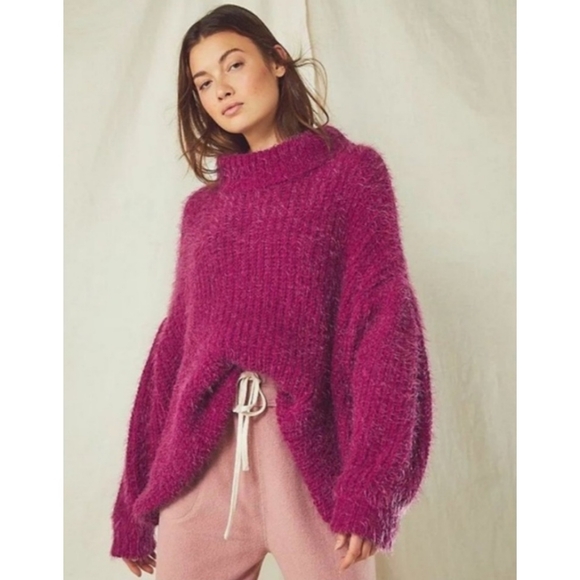 Free People Sweaters - Free People | Oasis Oversized Fuzzy Tunic Sweater Wine Nwot